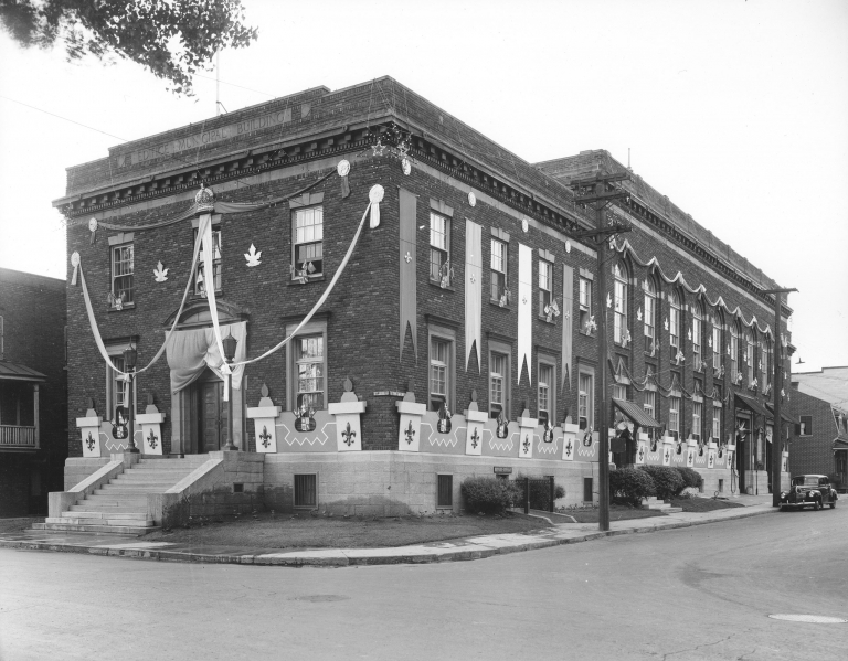 City hall decorated for the Eucharistic Congress of 1944  