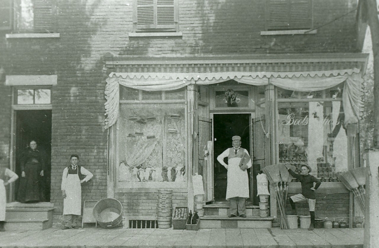   In front of the general store 