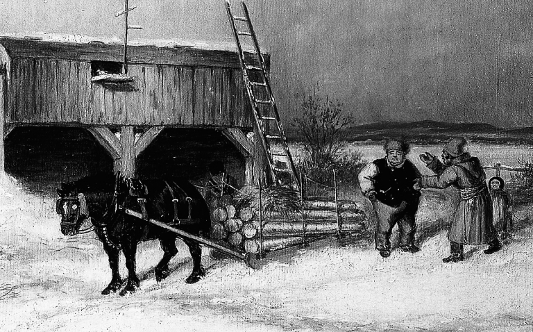 Toll gate, painting by Cornelius Krieghoff, 1863. Copy, Wm. Notman & Son, 1934-1935 